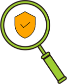 Illustration of a magnifying glass and a security badge